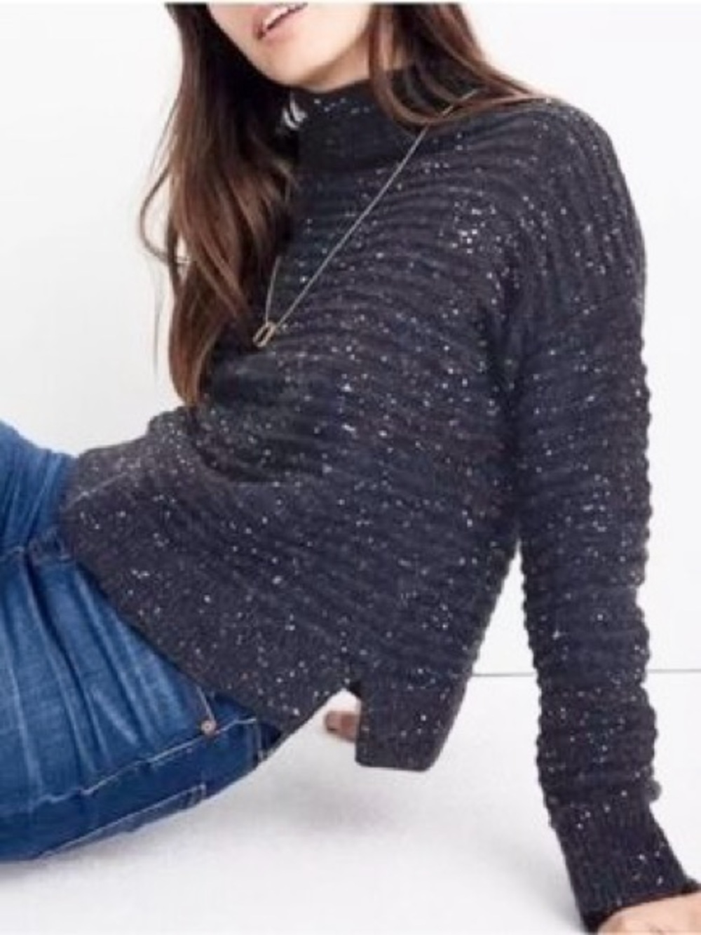 Madewell Belmont Donegal Mockneck Sweater S Dark Gray Marled